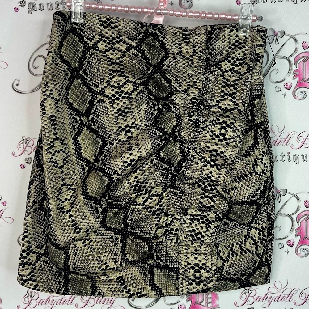 Zara skirt snake print pencil mini Black and Tan Snakeskin Mini Skirt
